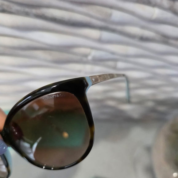 Tiffany & Co. Black Frame Sunglasses with Brown Lenses and Pale Blue Temple Tips - Picture 7 of 10